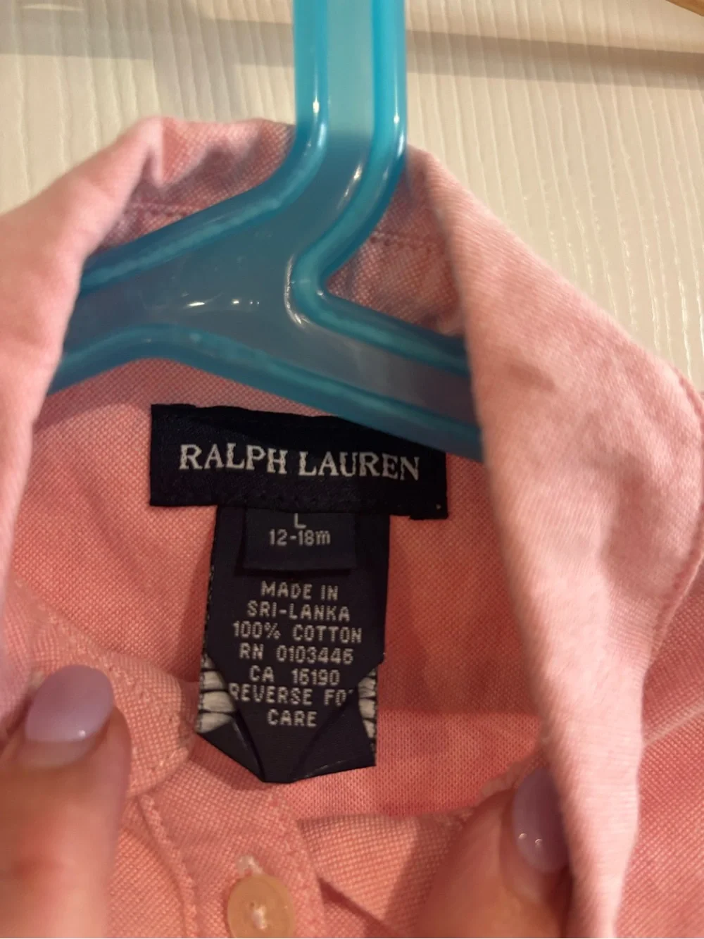 Ralph Lauren Pink Sleeveless Oxford Dress with Madras Belt 12-18 months cotton